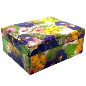 Handcrafted Floral Cardboard Box Trinkets Keepsakes Jewelry Attached Lid